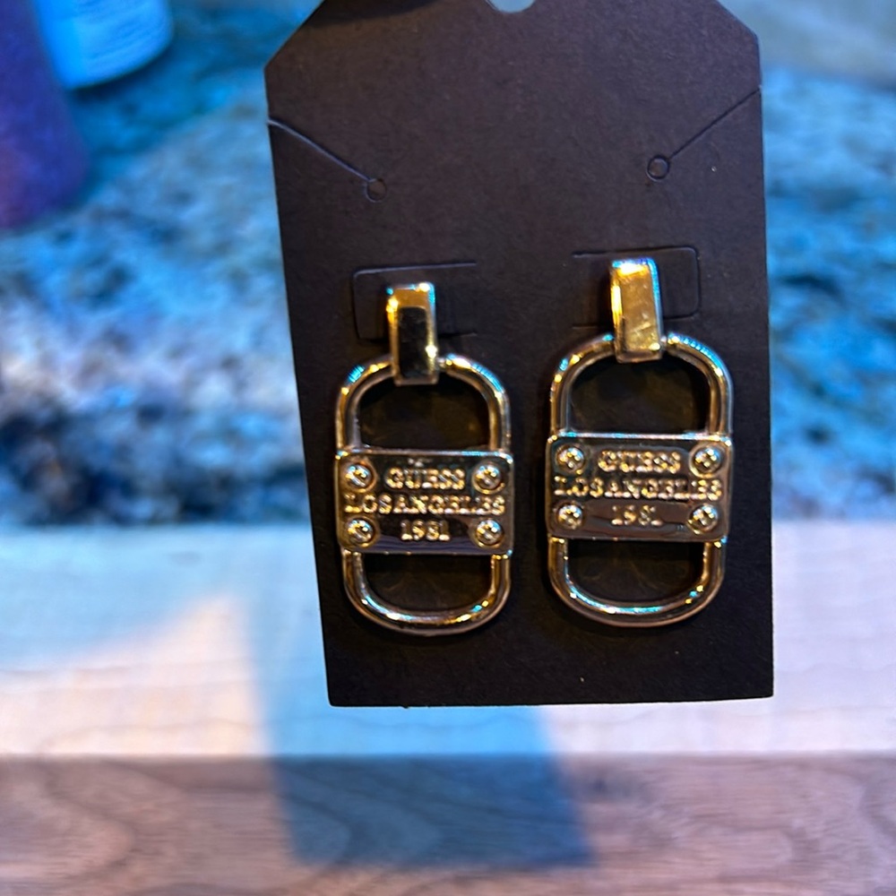 GUESS Earrings, Vintage GUESS LA 1981 Gold Tone Dangle Earrings, 1 1/2,  NEW